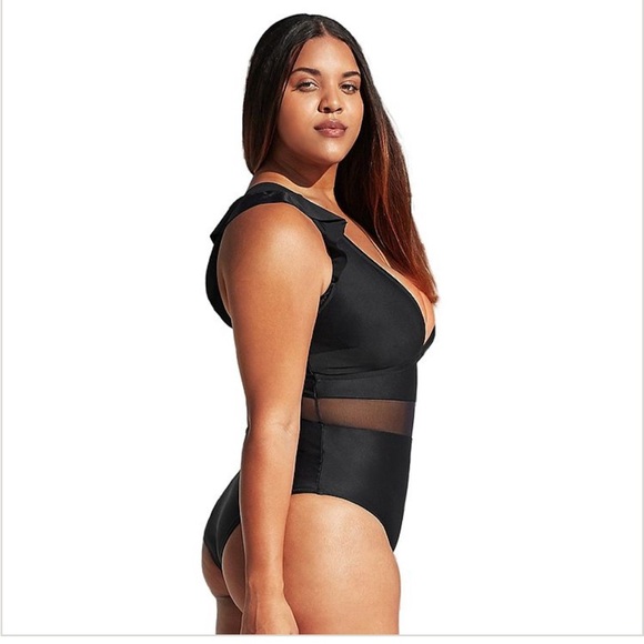 Cupshe Women's 2x NWT Black One Piece Swimsuit Ruffle V-Neck Mesh Waist Detail - Picture 11 of 12